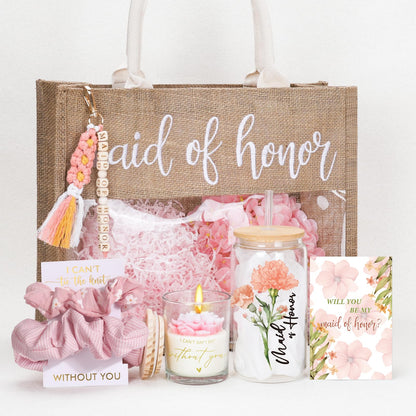 Maid of Honor Proposal Gifts,Will You Be My Maid of Honor Glass Cup Tote Bag Proposal Gifts for Wedding Day
