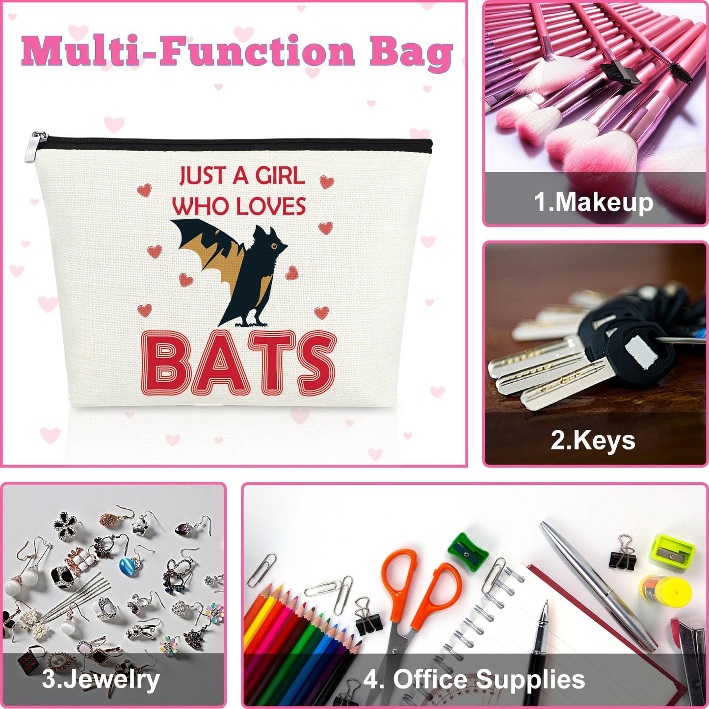 Mxrymvu Funny Bat Gifts Bat Themed Gifts for Women Makeup Bag Cosmetic Bag Halloween Christmas Birthdays Present for Animal Lover Friend Travel Pouch