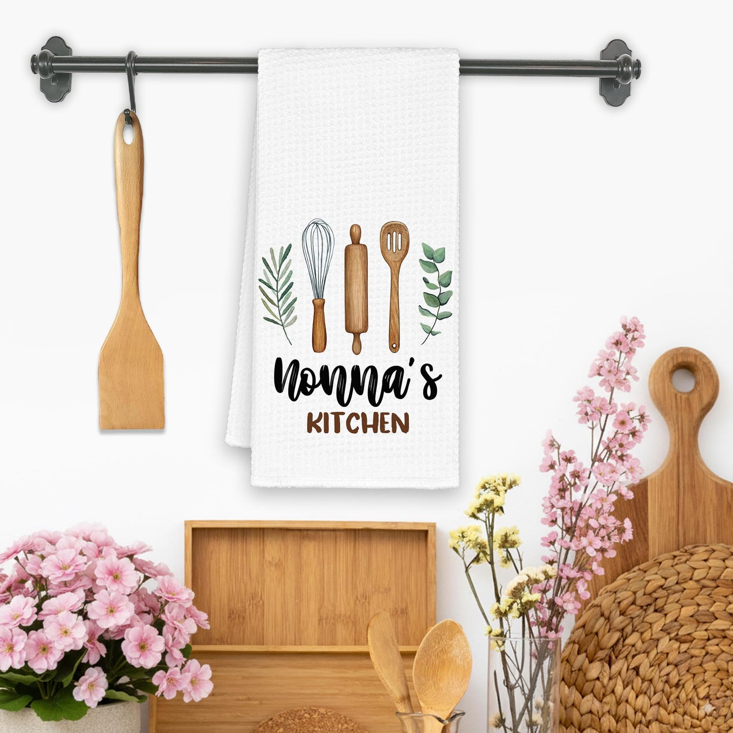 Nonna's Kitchen Towels Gifts, Grandma Christmas Bathroom Hand Towels Gifts for Nonna Birthday Mother's Day, Rustic Eucalyptus Leaf Tea Dish Towel Decor 16x24in