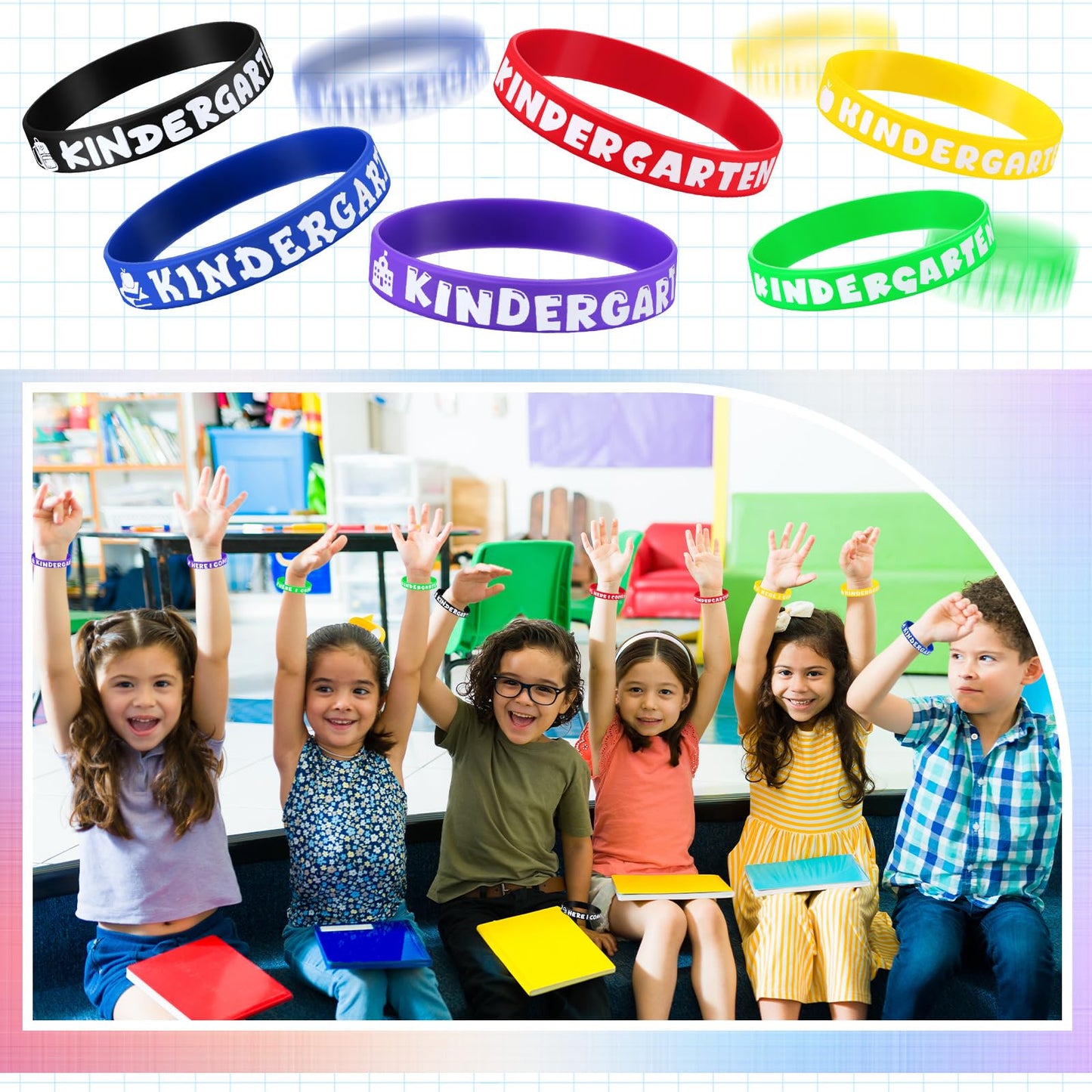 Simgoing 120 Pcs Kindergarten Rubber Bracelets Kindergarten Themed Silicone Wristbands Back to School Party Favors Classroom Decor Supplies Exchange Gifts
