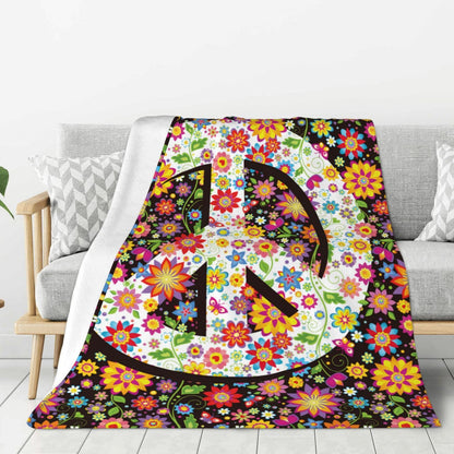 Hippie Flower Peace Blanket, Soft Blankets Flannel Bed Throw Cozy Lightweight Plush Gifts for Women Men Boys Girls Sofa Couch Bedroom Living Rooms Warm All Season, Home Decor, Small 50"x40"