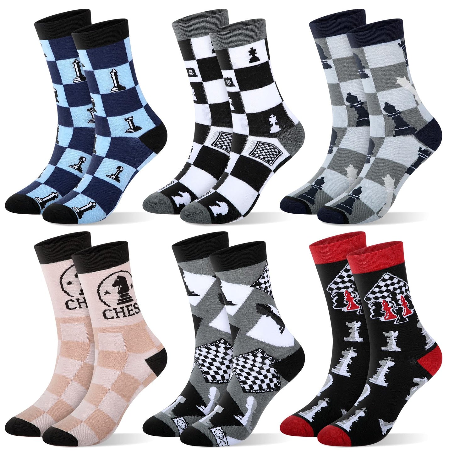 Newcotte 6 Pairs Chess Socks Novelty Socks Gifts for Adults Men Women Chess Lover Players