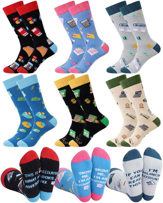 Berlune 6 Pairs Novelty Accountant Graduation Gifts for Women Men Funny Tax Accountants Cpa Graduate Finance Socks for Auditors Accounting Professionals Students