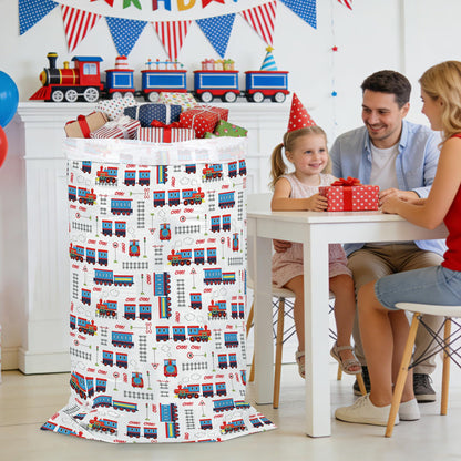 WRAPAHOLIC 56" Extra Large Train Birthday Plastic Gift Bag - Vintage Trains Tracks Jumbo Bike Bag Gift Wrap for Kids Boys Girls Birthday, Baby Shower - 56" H x 36" W