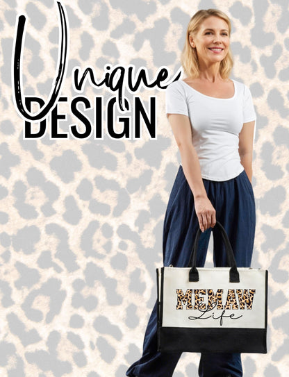 InnoBeta Memaw Gifts Canvas Tote Bag for Grandma, Memaw Life Bag with Top Zipper Closure and Shoulder Strap for Birthday, Mother's Day, Christmas