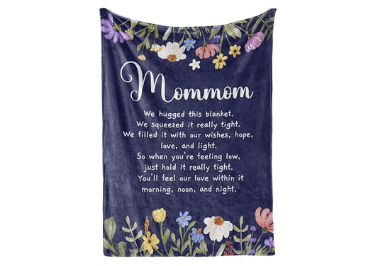 InnoBeta Mommom Gifts, Grandma Gifts for Mommom, Flannel Throw Blankets on Mother's Day, Christmas, Birthday, 50" x 65", Blue Flowers