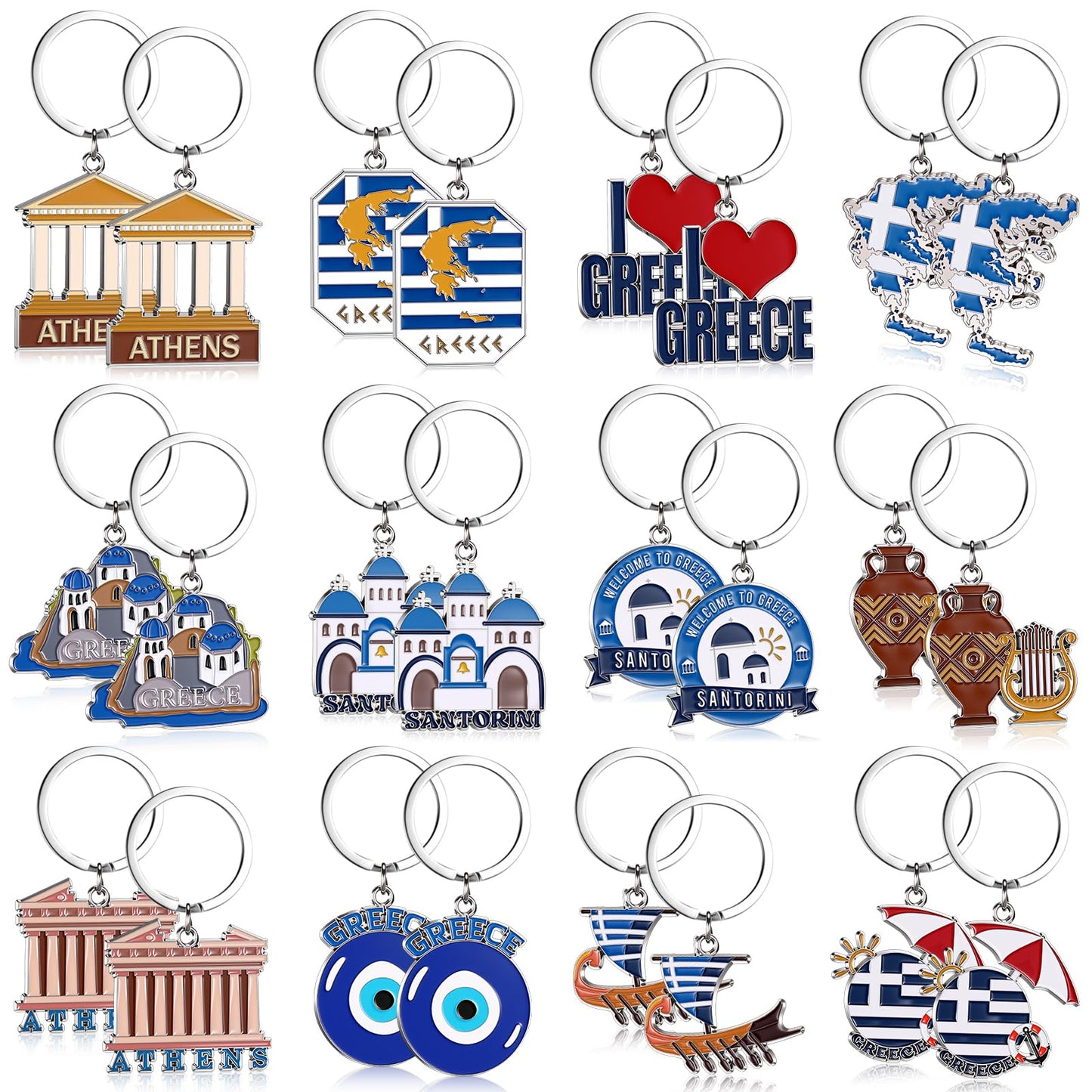 Landical Greece Metal Keychains Souvenirs Gifts Bulk Greek Travel Evil Eye Souvenirs Gifts for Women Men