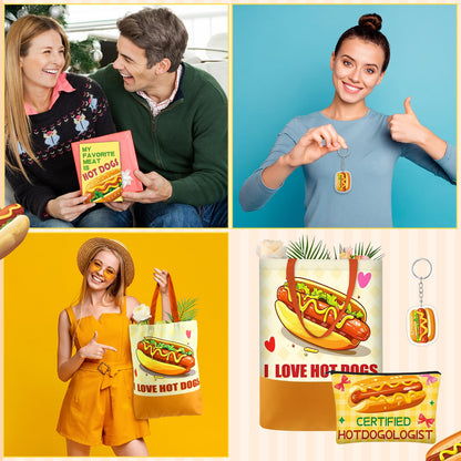 Buryeah 9 Pcs Hot Dog Present for Women Mothers Day Hot Dog Set Gifts Include 60 x 50'' Blanket Mug Makeup Bag Tote Bag Pillowcase Socks Keychain Candle Greeting Card Present for Friends