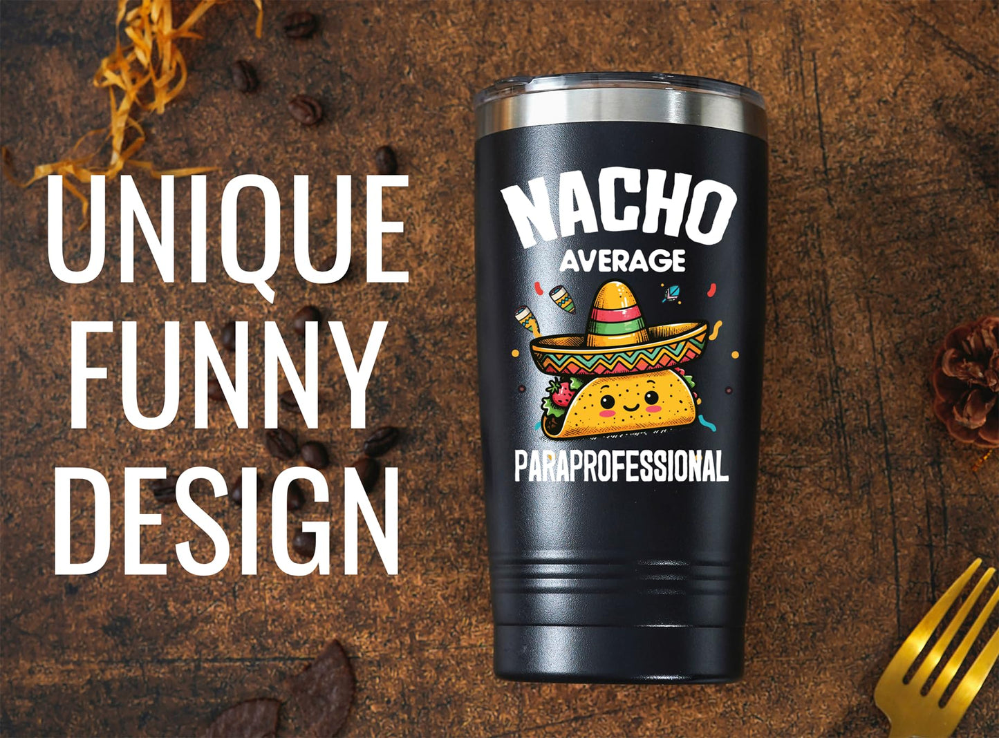 Onebttl Paraprofessional Appreciation Gifts, Funny Gifts for Teacher Paraprofessional, 20oz Stainless Steel Black Insulated Tumbler with Lid & Straw - Nacho Average
