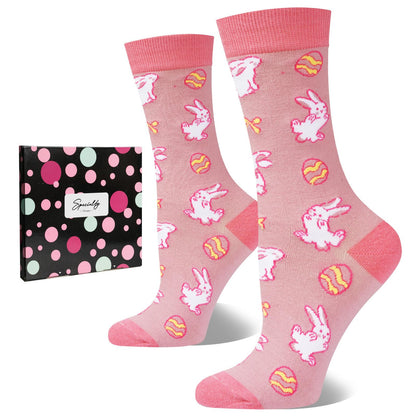 Easter Socks for Women, Funny Bunny Egg Crew Socks Teens Girls Easter Basket Stuffers Novelty Gift for Rabbit Lovers