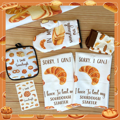 8 Pcs Mothers Day Sourdough Baking Gifts for Women Include Sourdough Bread Apron Towels Oven Mitt Pot Holder Aromatherapy Candle Socks Greeting Card for Bread Bakers Mom Sister Wife Aunt Lover