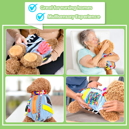 Fidget Sensory Dog Blanket for Elderly | Premium Dementia Activities for Seniors Items | Engaging Sensory Items (pup) for Adults | Gift and Activities for Seniors with Alzheimer