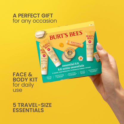Burt's Bees Mothers Day Gifts Ideas - Essentials Everyday Set, 5 Travel Size Products - Deep Cleansing Cream, Hand Salve, Body Lotion, Foot Cream and Original Lip Balm