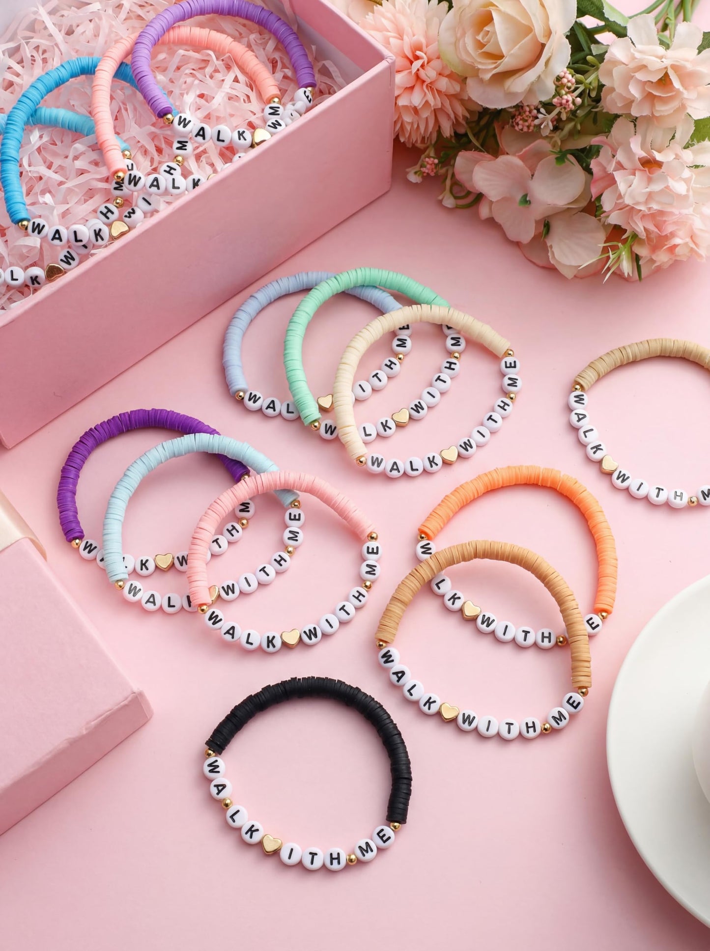 Kenning 30 Pcs Lds Easter Gifts Mormon Bracelets Bulk 2026 Walk with Me Clay Beaded Bracelets Youth Theme Gifts Church Christian Faith Baptism Gift for Men Women(Morandi)