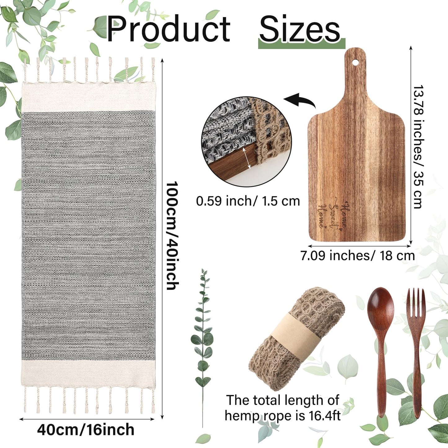 Reallnaive 6 Pcs Hostess Gifts Set for Women Housewarming Gifts Include Cutting Board Cotton Turkish Hand Towel Spoon Fork Eucalyptus Stem and Hemp Rope for Wedding Party Newlywed Homeowner Kitchen
