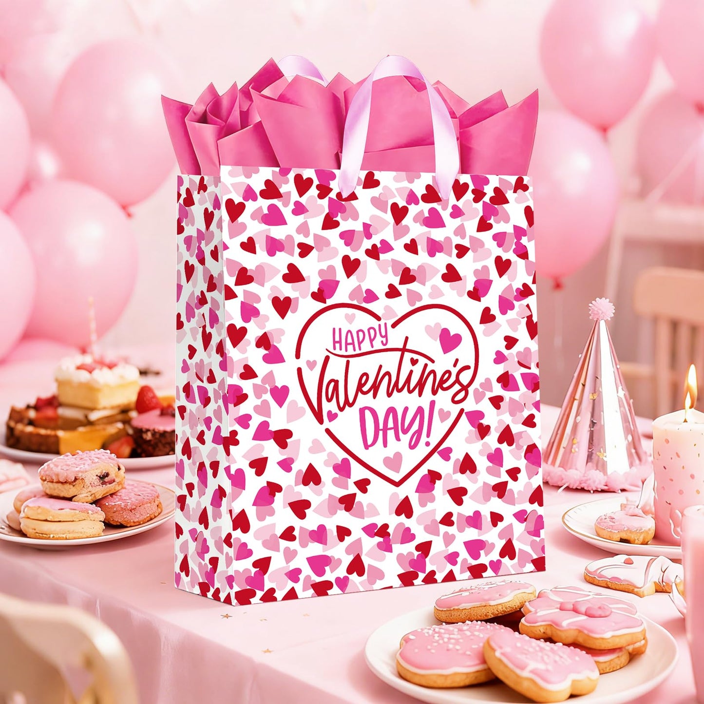 15" Valentines Gift Bags with Tissue Paper & Card - for Men, Women, Kids, Him, Her, Boyfriend, Girlfriend & Classroom Celebrations | Happy Valentine's Day