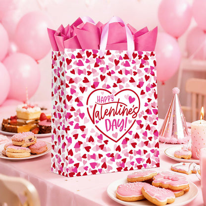 15" Valentines Gift Bags with Tissue Paper & Card - for Men, Women, Kids, Him, Her, Boyfriend, Girlfriend & Classroom Celebrations | Happy Valentine's Day