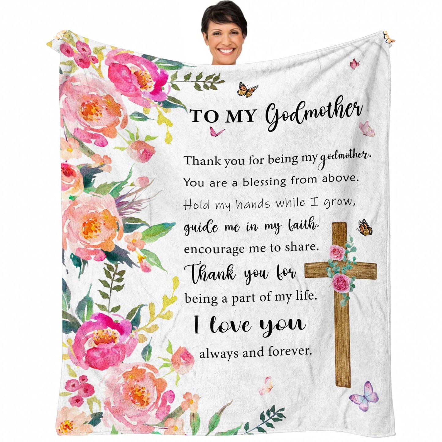 Mothers Day Godmother Gifts, Godmother Birthday Gift from Godchild, God Mother Gifts for Women, Christian Gifts for Godmother from Goddaughter or Godson, Baptism Gifts Throw Blanket 60 x 50 Inch