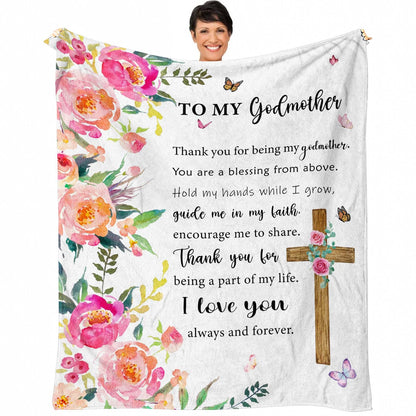 Mothers Day Godmother Gifts, Godmother Birthday Gift from Godchild, God Mother Gifts for Women, Christian Gifts for Godmother from Goddaughter or Godson, Baptism Gifts Throw Blanket 60 x 50 Inch