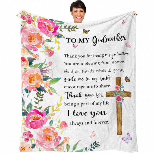 Mothers Day Godmother Gifts, Godmother Birthday Gift from Godchild, God Mother Gifts for Women, Christian Gifts for Godmother from Goddaughter or Godson, Baptism Gifts Throw Blanket 60 x 50 Inch