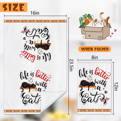 Hexagram Cat Kitchen Towels Set of 4, Cat Lover Gifts for Women, Funny Cute Housewarming Dish Hand Towels for Home Kitchen Decor