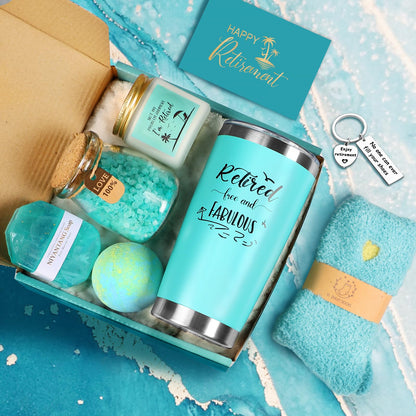 Retirement Gifts for Woman 2026, Happy Cool Retirement Gifts for Women Coworker, Teacher, Boss, Nurse, Friends, Mom, Retirees, Retired Free and Fabulous Funny Spa Gift Basket, 8 pcs