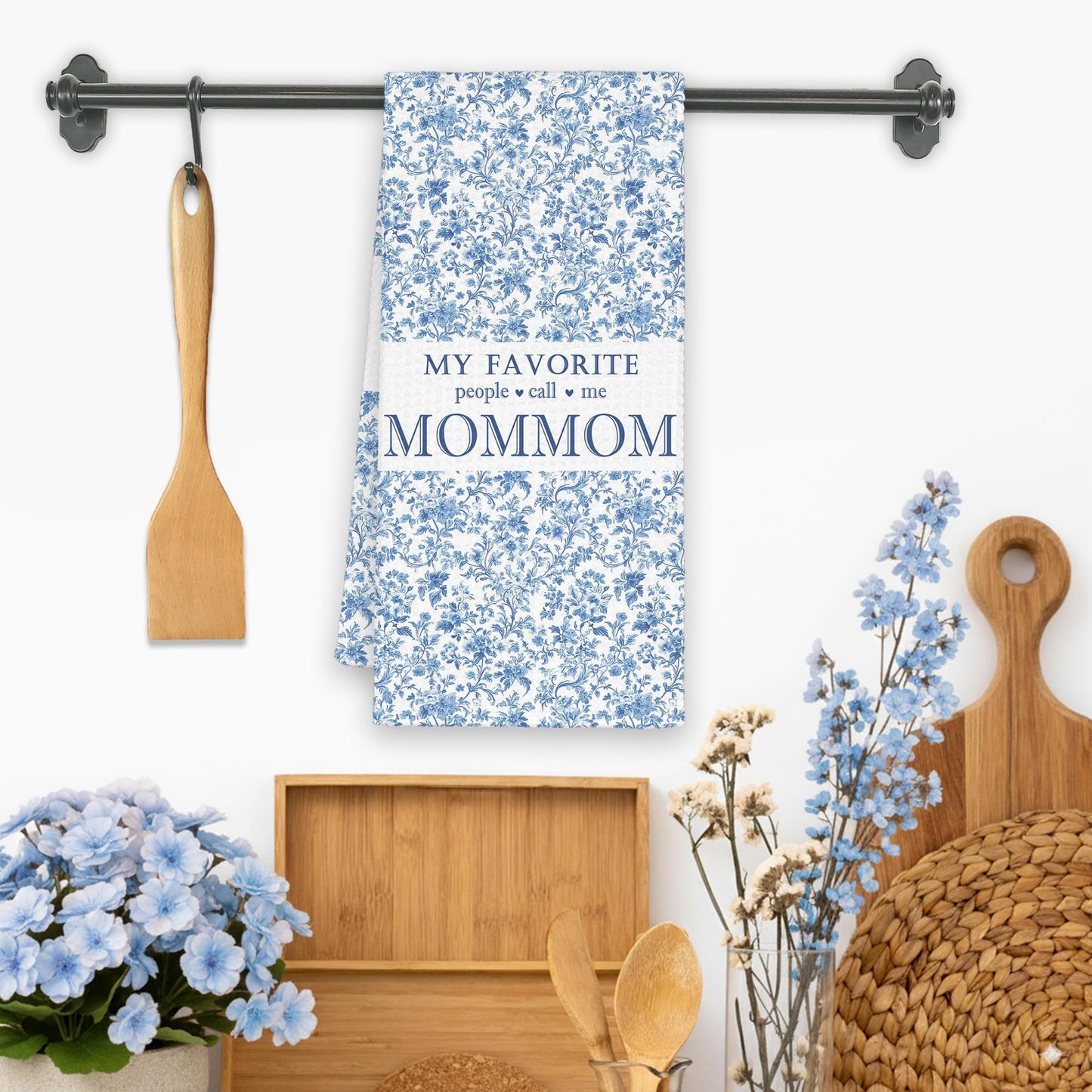 My Favorite People Call Me Mommom Gifts Kitchen Towels, Grandma Bathroom Hand Towels Gifts for Christmas Mother's Day, Blue And White Porcelain Chinoiserie Floral Tea Dish Towel Decor 16x24in