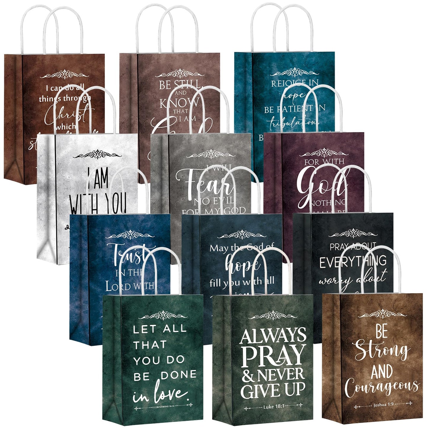 Skyygemm 12 Pcs Fathers Day Christian Gift Bags Bulk Religious Bible Verse Treat Bags with Handles Inspirational Scripture Church Gift for Men Women Dad Mom Christian Church Party Favors Decorations
