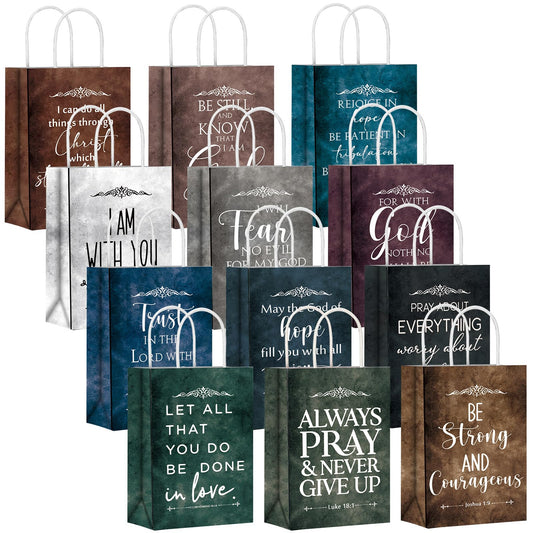 Skyygemm 12 Pcs Fathers Day Christian Gift Bags Bulk Religious Bible Verse Treat Bags with Handles Inspirational Scripture Church Gift for Men Women Dad Mom Christian Church Party Favors Decorations