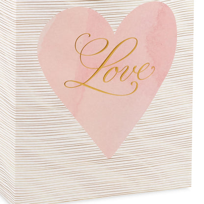 Hallmark 9" Medium Gift Bag with Tissue Paper (Love Pink and Gold Heart) for Valentine's Day, Weddings, Engagements, Bridal Showers