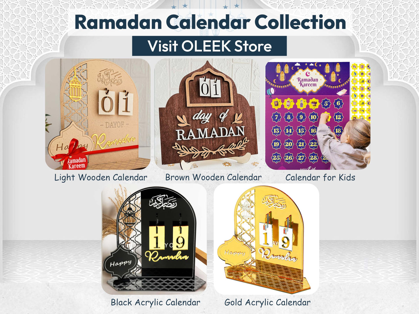 OLEEK Ramadan countdown calendar - Ramadans decorations for home 2026 - Ramdan calendar for kids - Ramdan gifts for kids - Ramadan table decor - Ramdans advent calendars - زينة رمضان كريم ديكور
