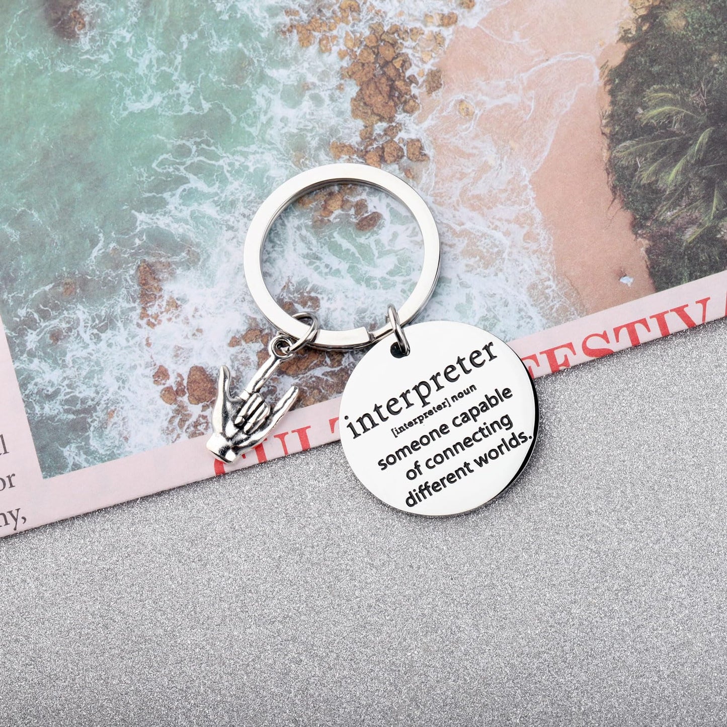 ENSIANTH Interpreter Keychain Sign Language Teacher Thank You Gift Interpreter Deaf Charm ASL Hand Gesture Translator Gift