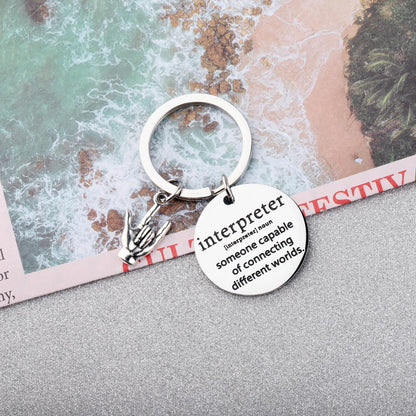 ENSIANTH Interpreter Keychain Sign Language Teacher Thank You Gift Interpreter Deaf Charm ASL Hand Gesture Translator Gift