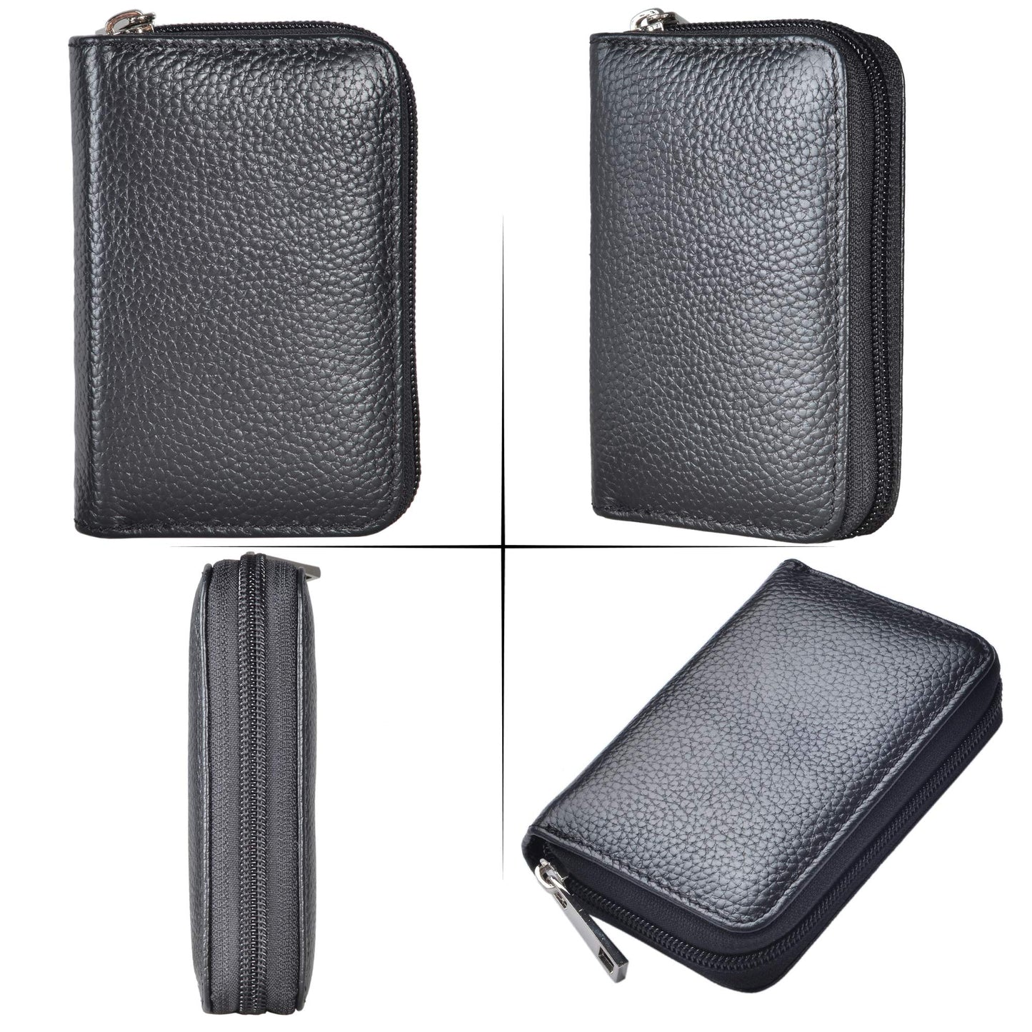Easyoulife Genuine Leather Credit Card Holder Zipper Wallet With 26 Card Slots