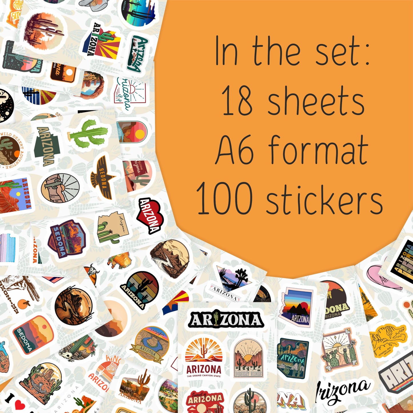 BulbaCraft 100Pcs Arizona Stickers for Water Bottle and Laptop - Arizona Party Supplies & Decorations, Waterproof Vinyl Decals, State Pride and Icon Stickers, Gifts for Women & Men