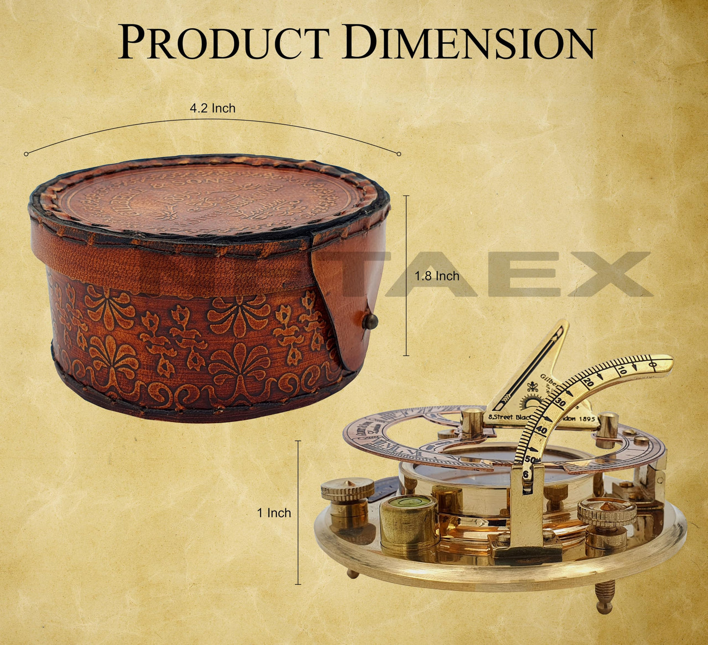 Personalized Engraved Antique Brass & Copper Sundial Compass, Sundial Clock in Leather Box Gift Sun Clock Ship Replica Watch