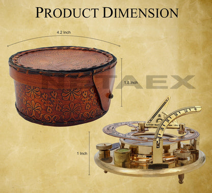 Personalized Engraved Antique Brass & Copper Sundial Compass, Sundial Clock in Leather Box Gift Sun Clock Ship Replica Watch