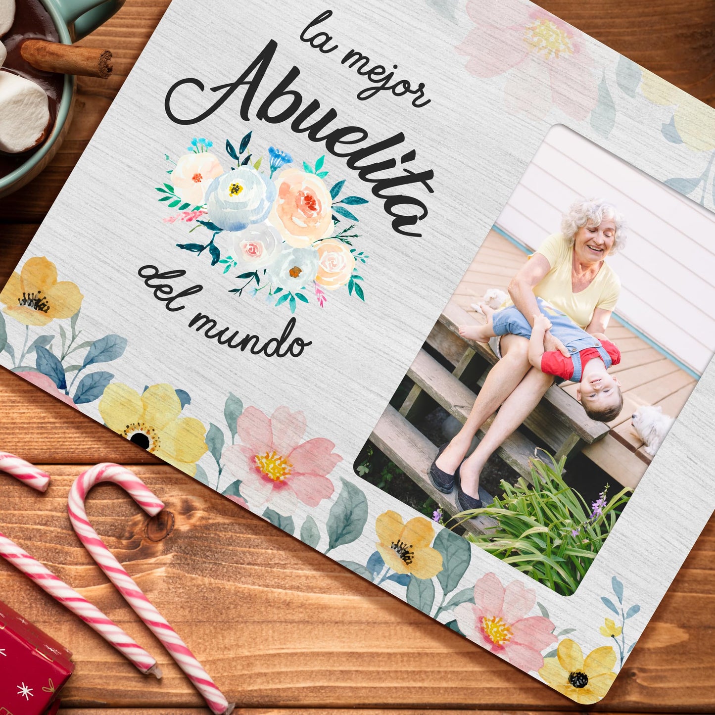 Abuela Spanish Picture Frame Gifts for Grandma, La Mejor Abuelita Del Mundo Spanish Wooden Picture Frames, 4x6 inch Photo