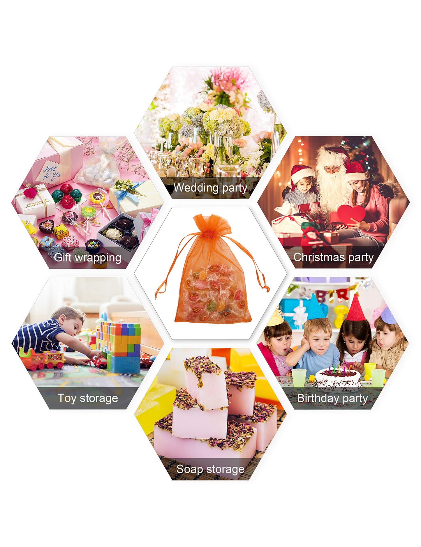 Jexila 100PCS Orange Organza Bags 5X7 inches Easter Drawstring Goodie Candy Treat Bags for Kids Halloween Birthday Party Favor Orange Mesh Gift Bags