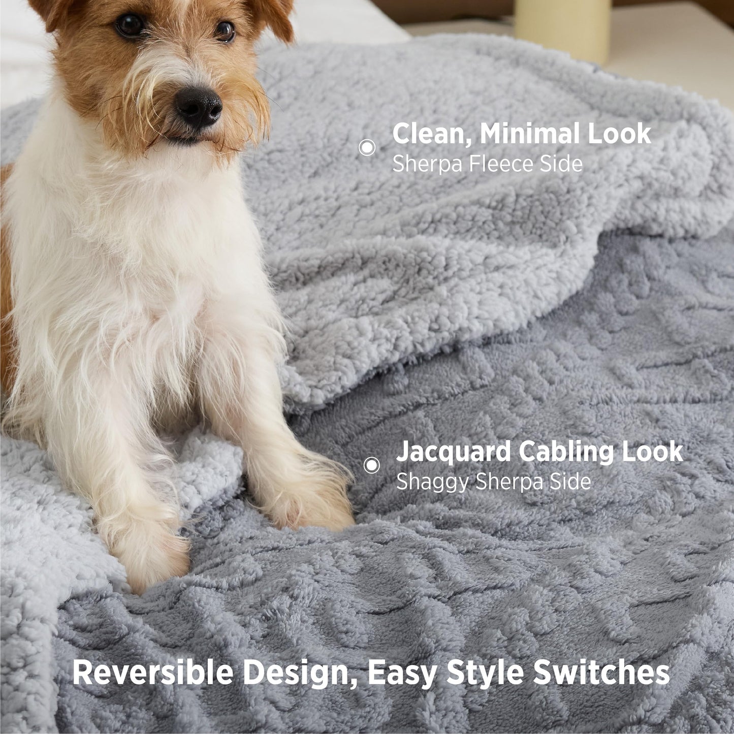 Bedsure Gentlesoft Sherpa Fleece Throw Blanket for Couch - Fluffy & Cozy Cable Jacquard Tufted Throw Gifts for Women and Decor, Thick and Warm Blankets for Winter, Grey, 50x60 Inches