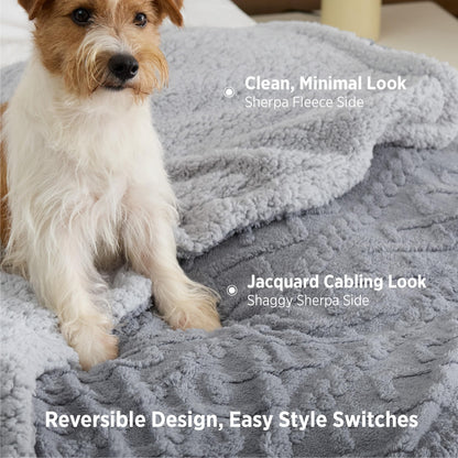 Bedsure Gentlesoft Sherpa Fleece Throw Blanket for Couch - Fluffy & Cozy Cable Jacquard Tufted Throw Gifts for Women and Decor, Thick and Warm Blankets for Winter, Grey, 50x60 Inches