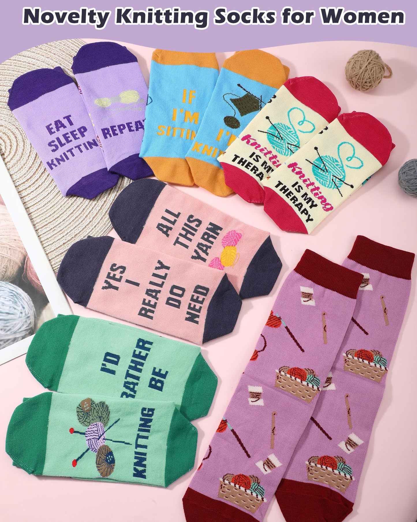 Liitrsh 6 Pairs Funny Crochet Socks for Women Novelty Knitting Socks Mother's Day Gifts for Crochet Lovers Her Mom Grandma