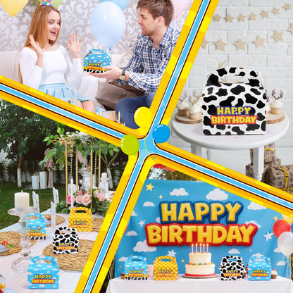 Bsenhe 16PCS Cartoon Gift Bag, Cartoon Birthday Decorations Goodie Bags Party Favor Boxes for Theme Birthday Party Supplies Sky White Cloud Cow Print Candy Bags