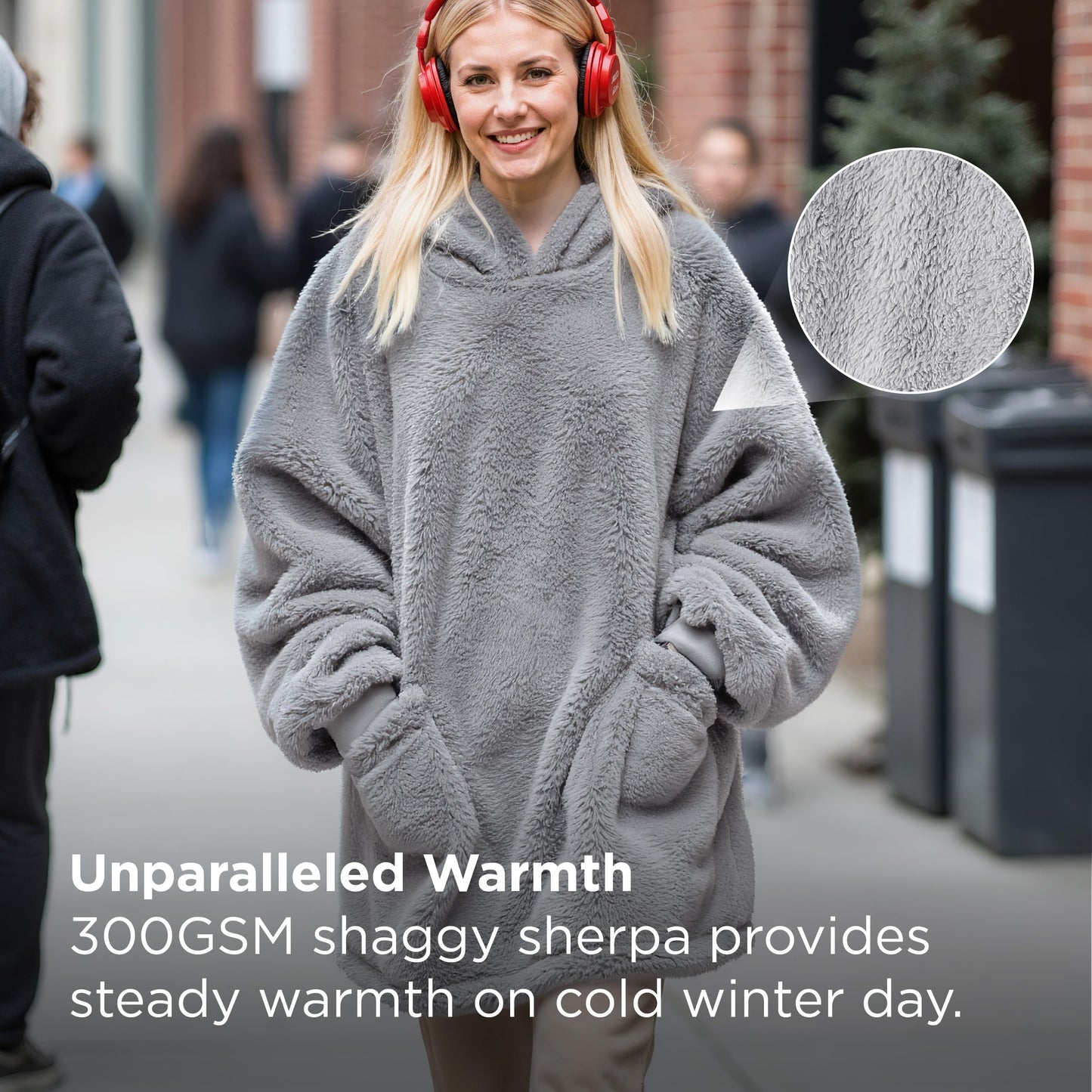 Bedsure Wearable Blanket Hoodies, Blanket Hoodie as Mothers Day Birthday Gifts for Mom Women, Warm Cozy Soft Sweatshirt Hooded Blankets for Women Men Adults, Grey, Standard