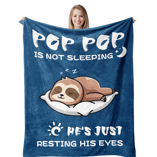 Pop Pop Birthday Gifts from Grandkids, Gifts for Pop Pop/Grandpa, Grandpa Birthday Gifts, Soft & Cozy Sloth Blanket Throw 60" X 50"