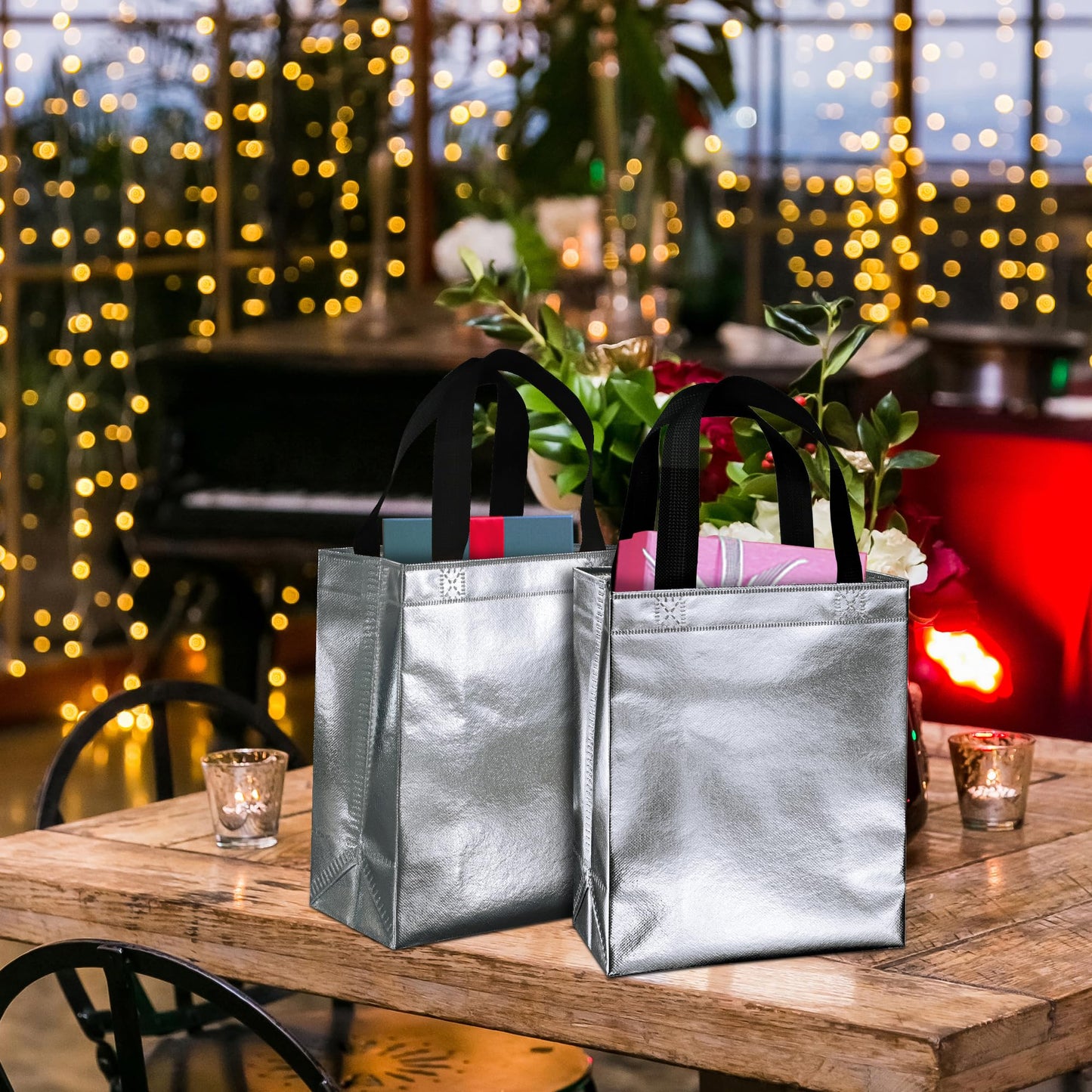 BLEWINDZ 100 Medium Reusable Gift Bags with Handles - Ideal Party Favors & Shopping Bags (10 Colors)