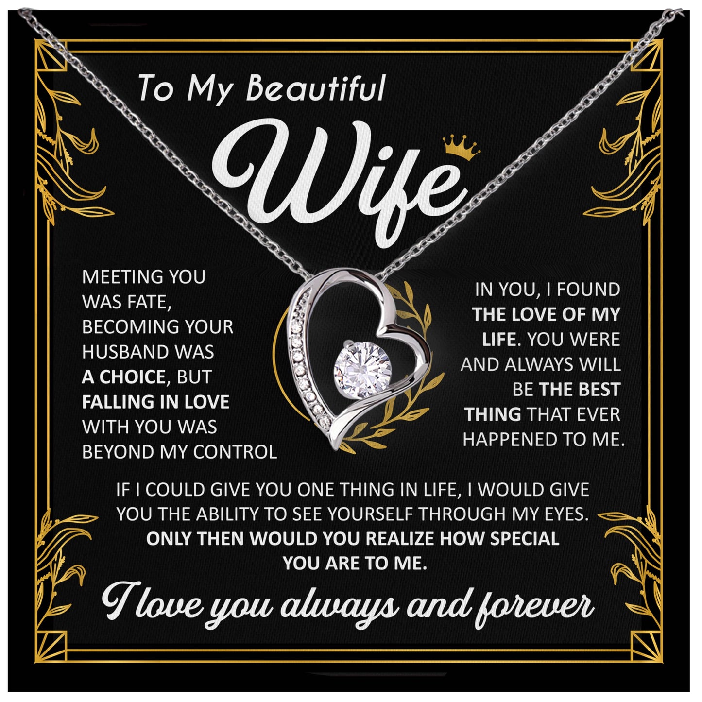 Mother Day Gift for Wife, To My Beautiful Wife Necklace from Husband, Soulmate Necklace for Women, Wifey Birthday Gift Ideas from Husband, Anniversary Jewelry Present, Romantic Jewelry for Best Wifey