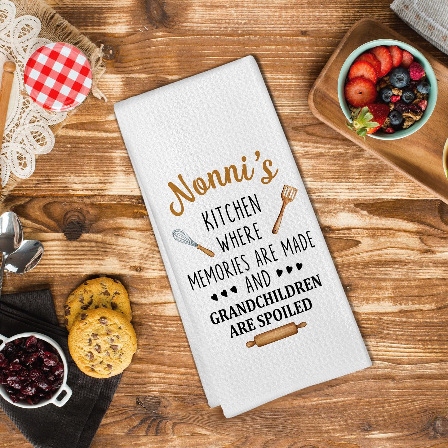 Nonni Gifts Kitchen Towels, Gifts for Nonni Dish Tea Towels for Nonni's Kitchen, Mothers Day Birthday Grandma Gift Decorative Hand Towel from Grandchildren Grandkids, 16x24 Inch