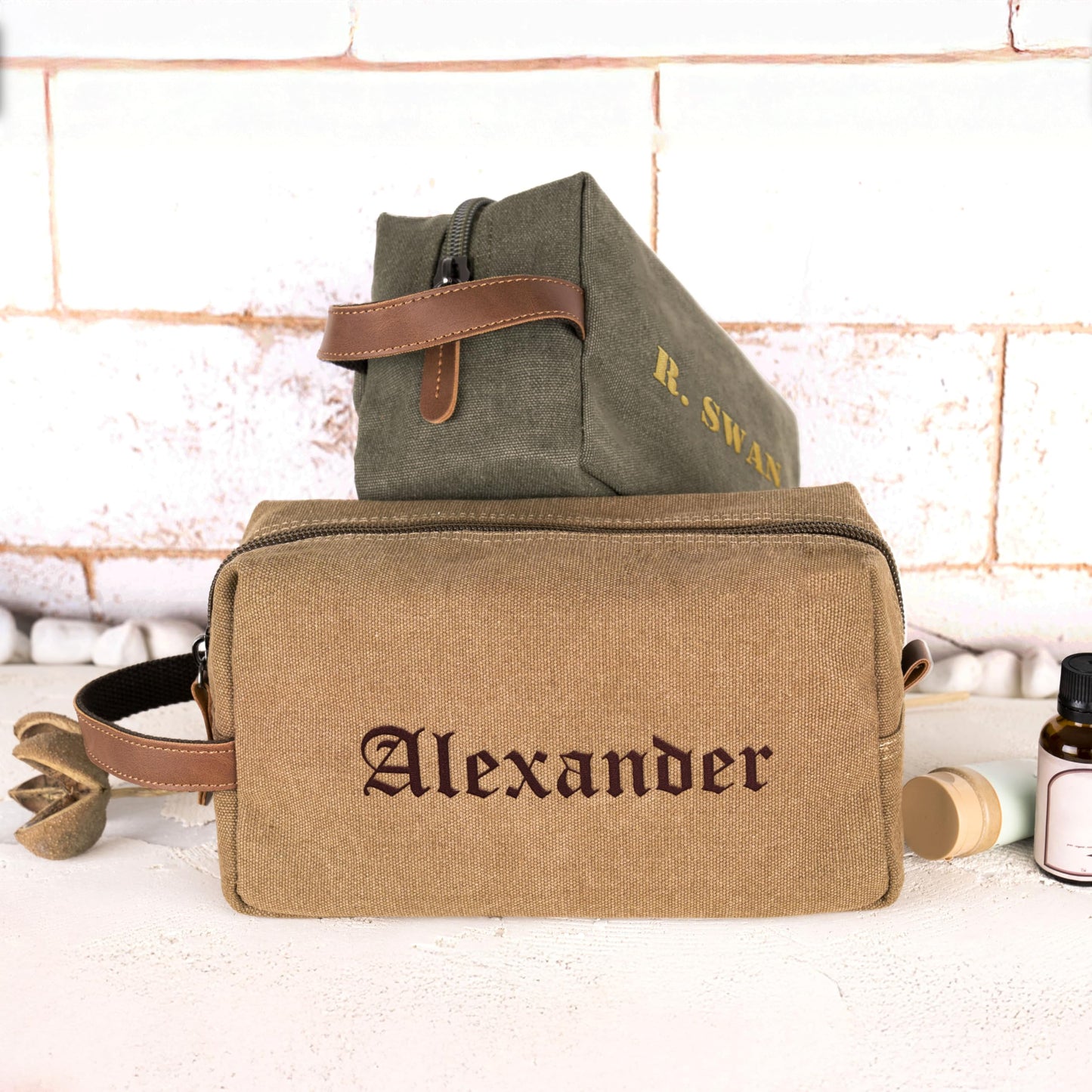 Personalized Gifts for Men - Embroidered Custom Toiletry Bags for Men, 4 Canvas & Leatherette Colors & 10 Thread Colors - Groomsmen Gifts