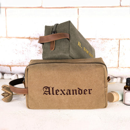 Personalized Gifts for Men - Embroidered Custom Toiletry Bags for Men, 4 Canvas & Leatherette Colors & 10 Thread Colors - Groomsmen Gifts
